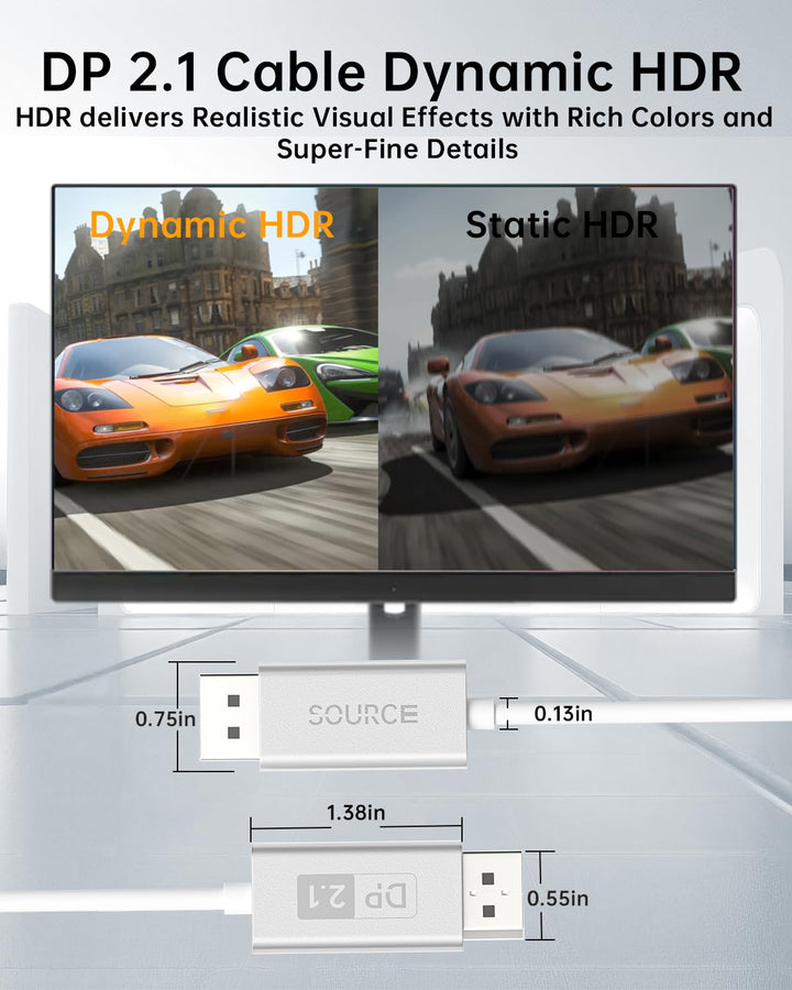 Glasfaser DisplayPort 2.1 Kabel 10m[16K@60Hz, 8K@120Hz, 4K@240Hz] – Ultra High-Speed Gaming Monitor