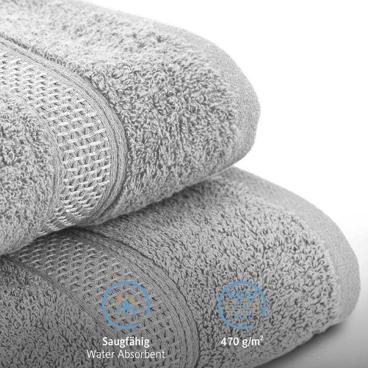 Komfortec 8er Handtücher 50x100 cm Set aus 100% Baumwolle, 470g/m², Frottee, Weich, Silber 8x Handtü