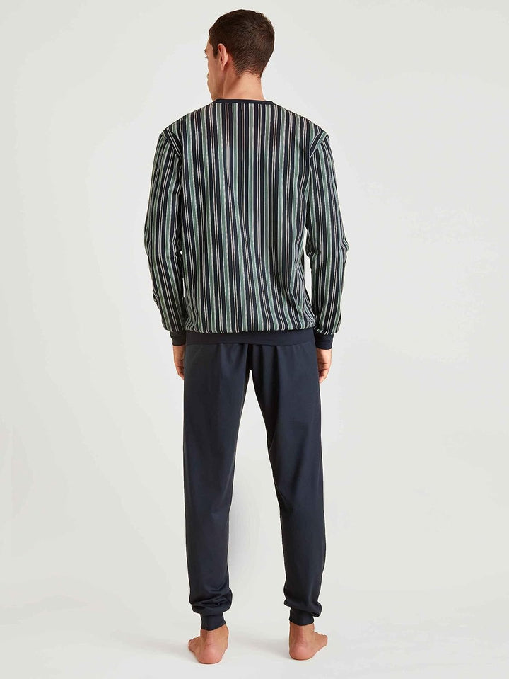 CALIDA Relax Imprint Bündchen-Pyjama Herren, Blue Night