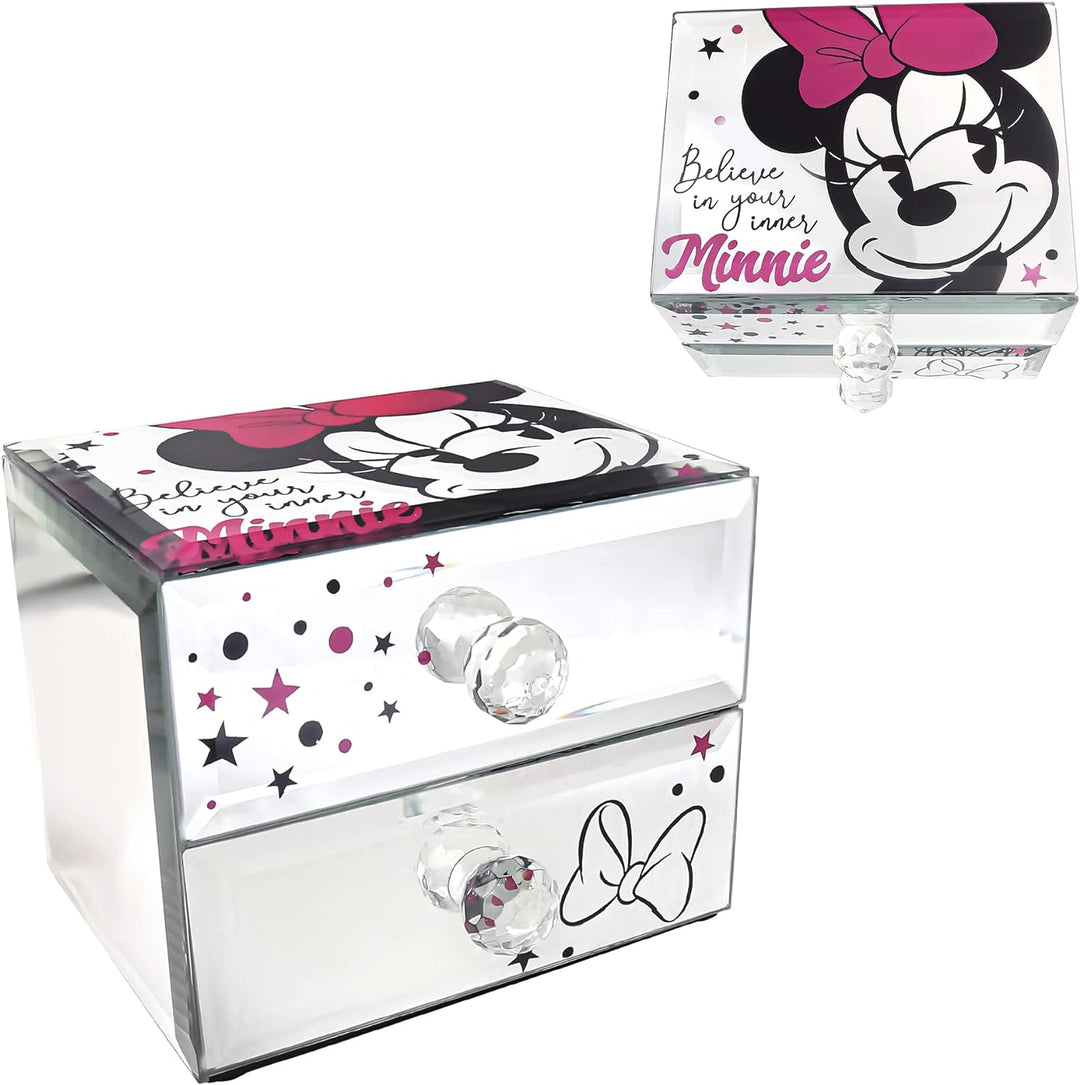 Disney Minnie Mouse "Believe in your inner Minnie" Mirror Glass Jewelry Box Jewelry Organizer, Offic