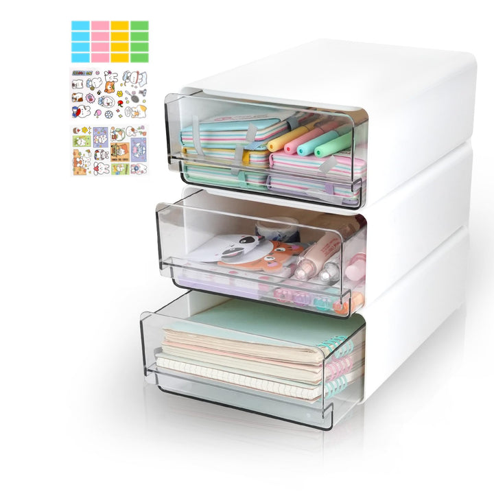 3Tier Stapelbarer Schreibtisch-Organisator mit Schubladen, Plastic Storage Drawer Units Compact Desk