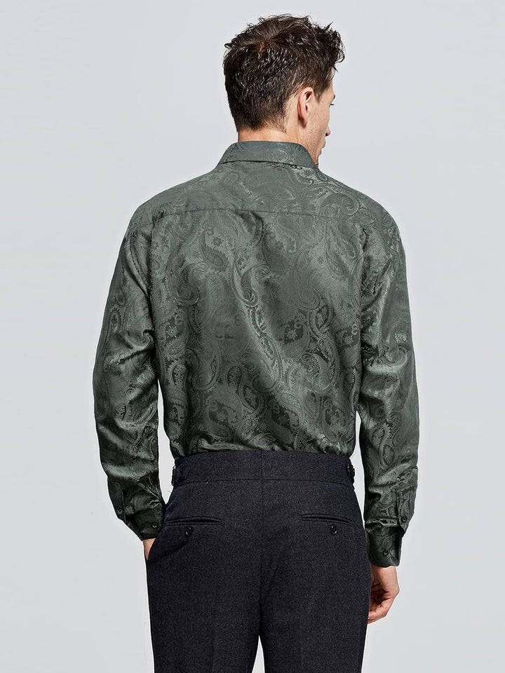 HISDERN Herren Paisley Hemd Langarm Satin Blumen Muster Hemd für Männer Jacquard Stickerei Freizeith