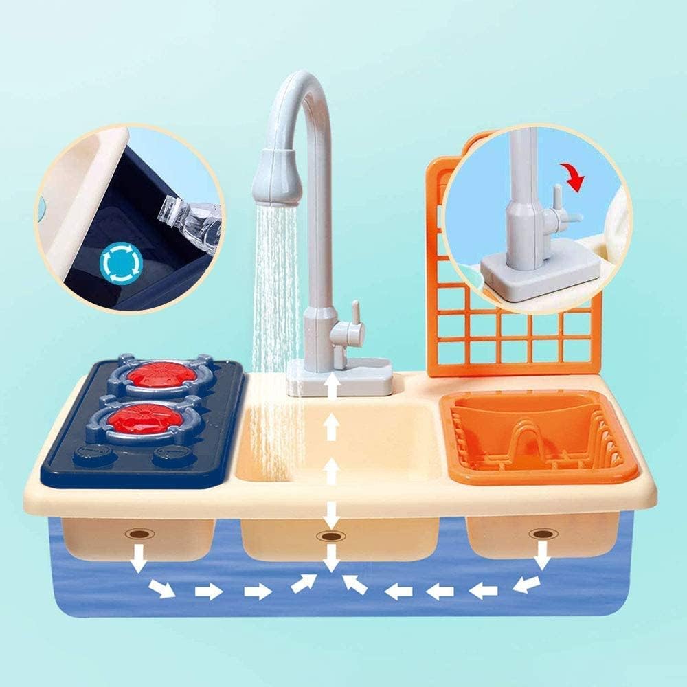 Küchenspüle Spielzeug Set mit Wasserkreislauf Geschirrspüler,Spülbecken Kinder Utensilien Geschirrzu