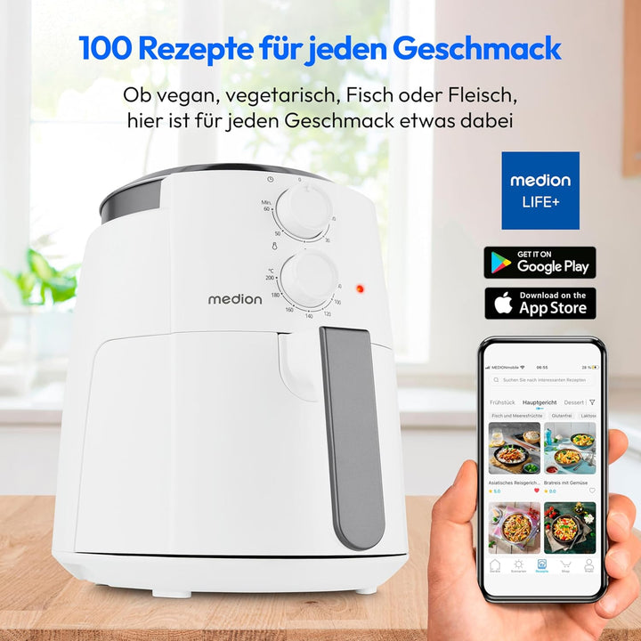 MEDION P30 L Heissluftfritteuse (4,7 Liter, Airfryer, 1500 Watt, einfache Bedienung, ölfreies Fritti