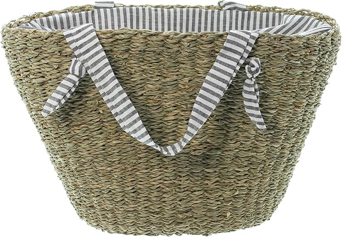 FRANK FLECHTWAREN Tasche Stripes, Seegras, Baumwolle Masse: ca. 44 x 18 x 27 cm, GH 40 cm