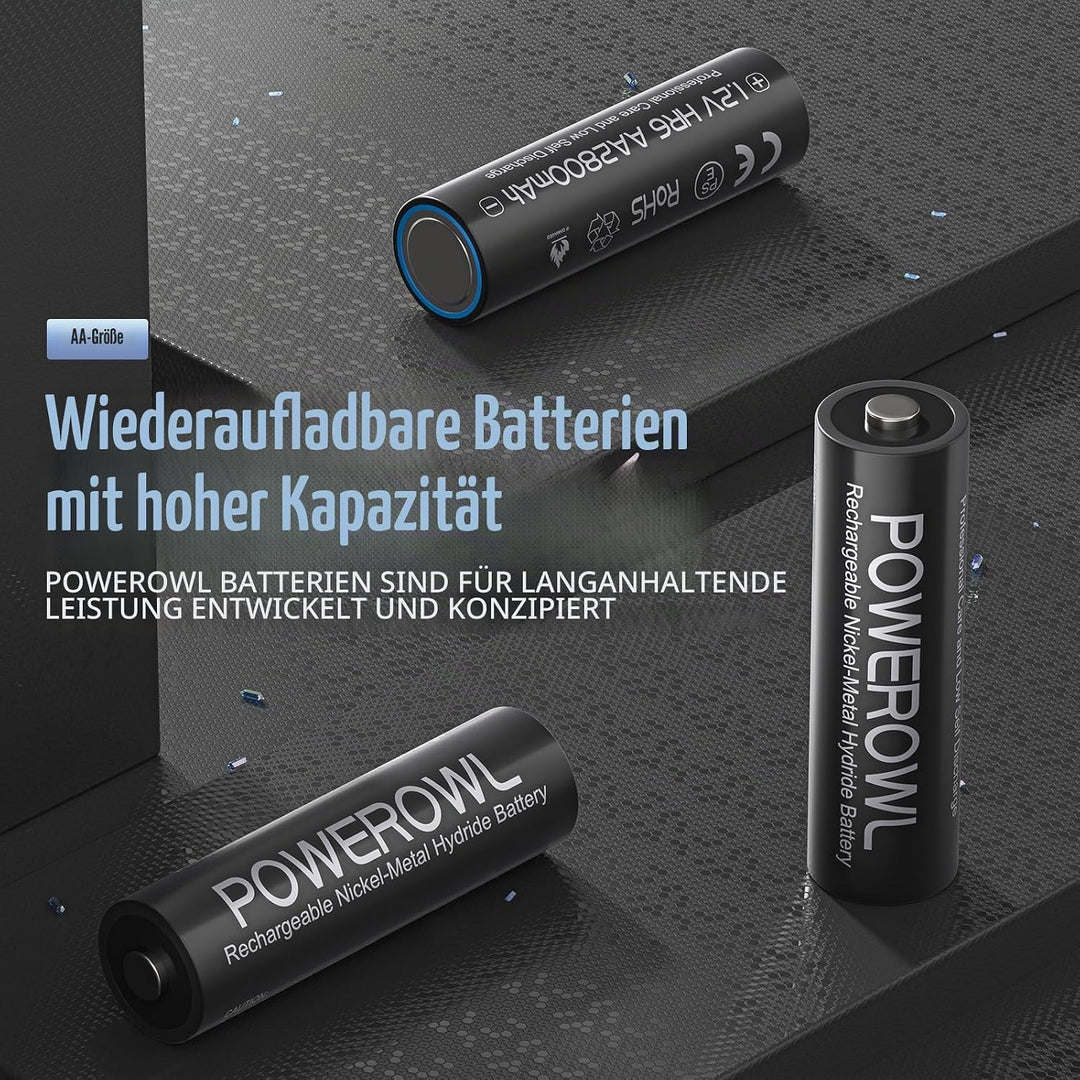 POWEROWL Akku AA 2800mAh AA Akku Wiederaufladbare 16 Stück (Geringe Selbstentladung, 1200 Zyklen) 1.