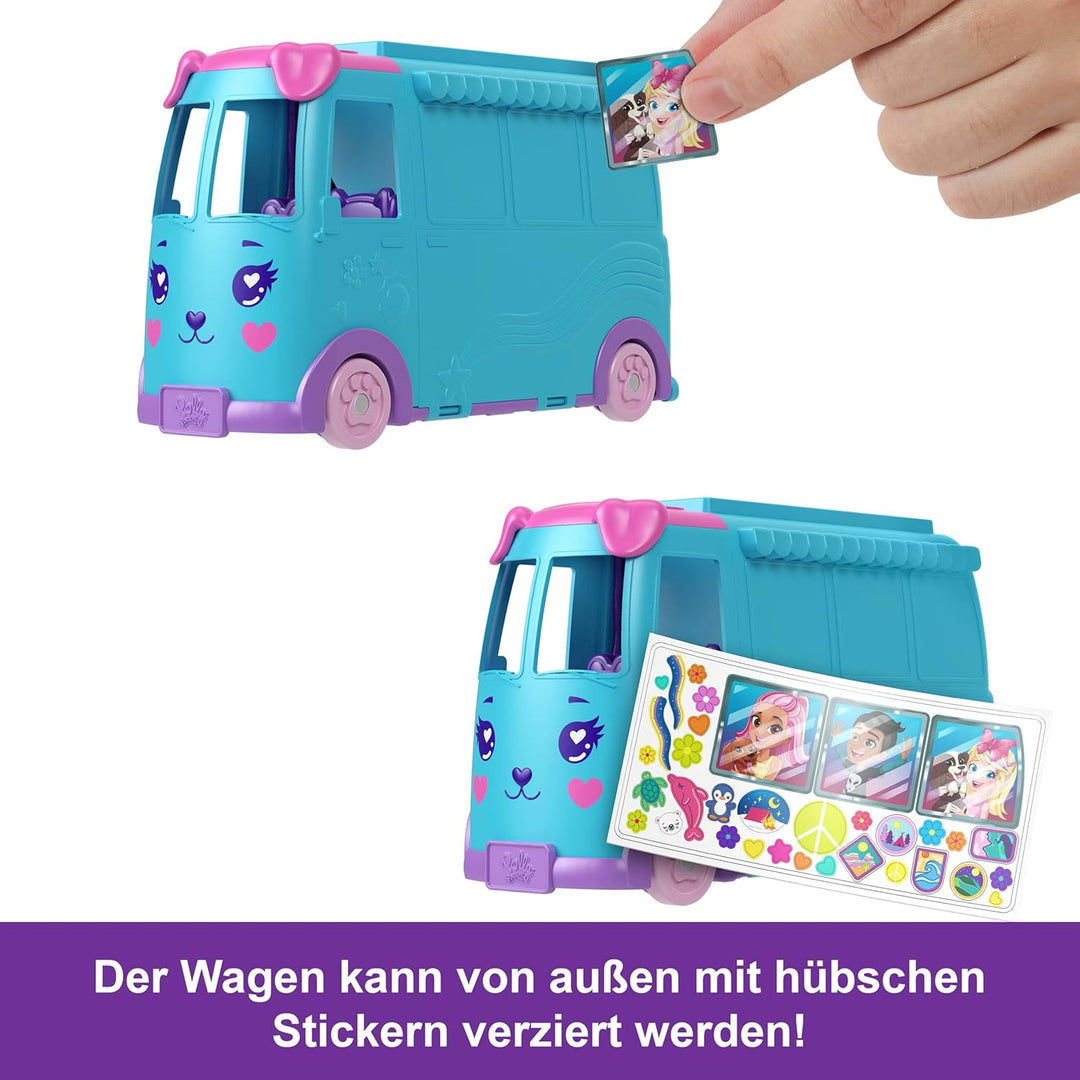 Polly Pocket-Mikropuppen und umwandelbarer Camper, mit Accessoires wie Haustieren und Spielzeugauto,