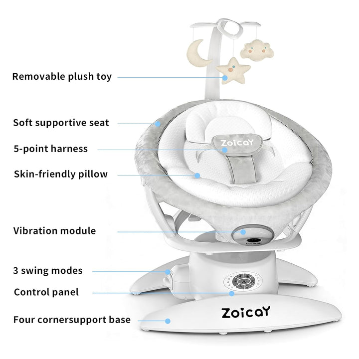 Baby wippe Zoicay 3-in-1 Babywippe Elektrisch für Neugeborene mit 9 modi 360° Drehbar und Schaukel A