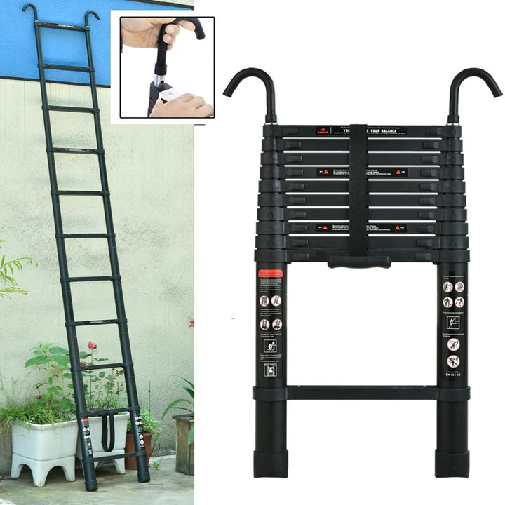Einziehbare Leiter, 3,2 Meter Aluminium-Teleskopleiter Dachbodenleiter mit Dachhaken Verlängerungsle