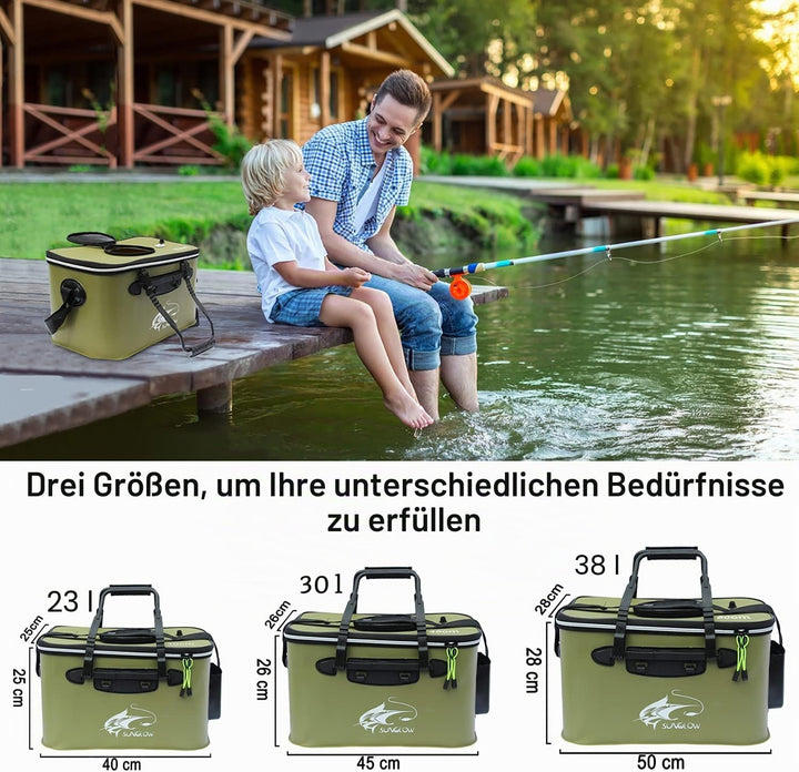 MMSGA Angeleimer, 23L/30L/38L Tragbarer Faltbarer Angelköder-Eimer，Multifunktionaler Behälter für le