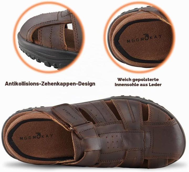 MGGMOKAY Herren Leder Sandalen Fisherman Closed Toe Outdoor Sandales 42 EU Sattel, 42 EU Sattel