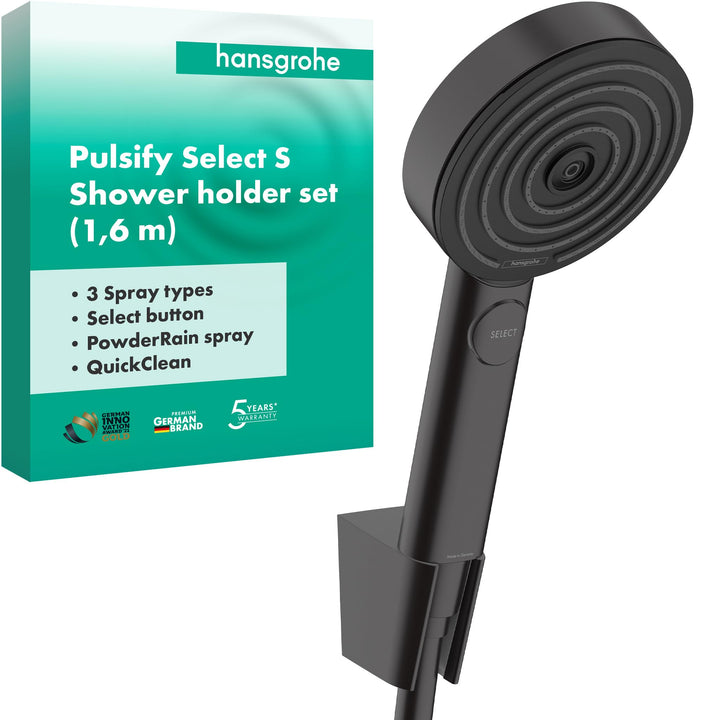 hansgrohe Duschset Pulsify Select S, Duschkopf mit Schlauch und Halterung, Handbrause mit 3 Strahlar