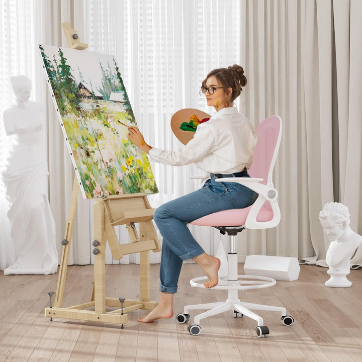 rattantree Ergonomischer Bürostuhl mit Verstellbare Fussstütze Ring, Rosa | Schreibtischstuhl, Höhen