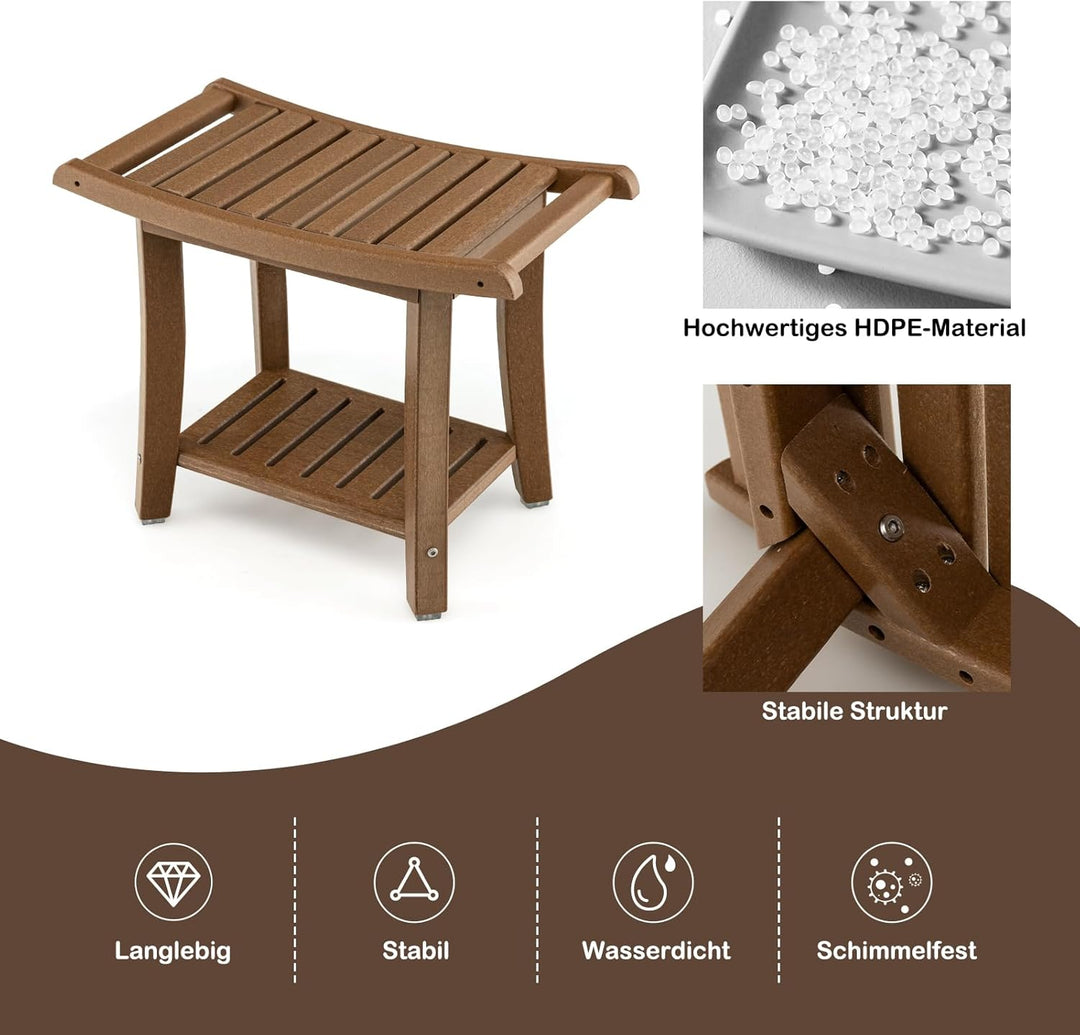 GOPLUS Duschbank mit Ablage, Duschhocker für Beinrasur und Sauna, Duschsitz für Senioren und Erwachs