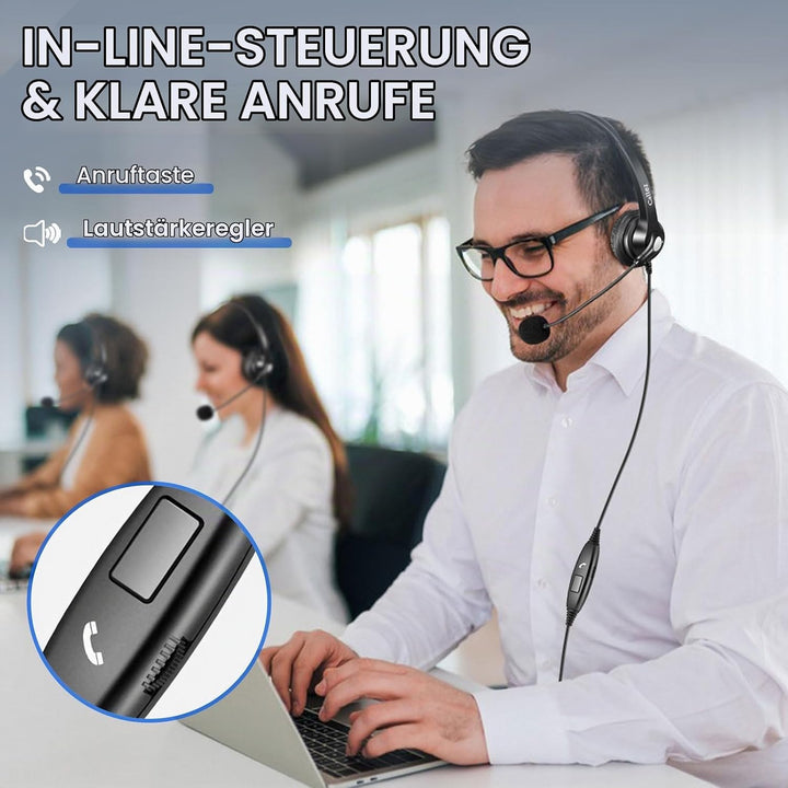Callez 3,5mm Klinke PC Headset mit Mikrofon Noise Cancelling, Type-C Headset Handy mit Kabel für Lap