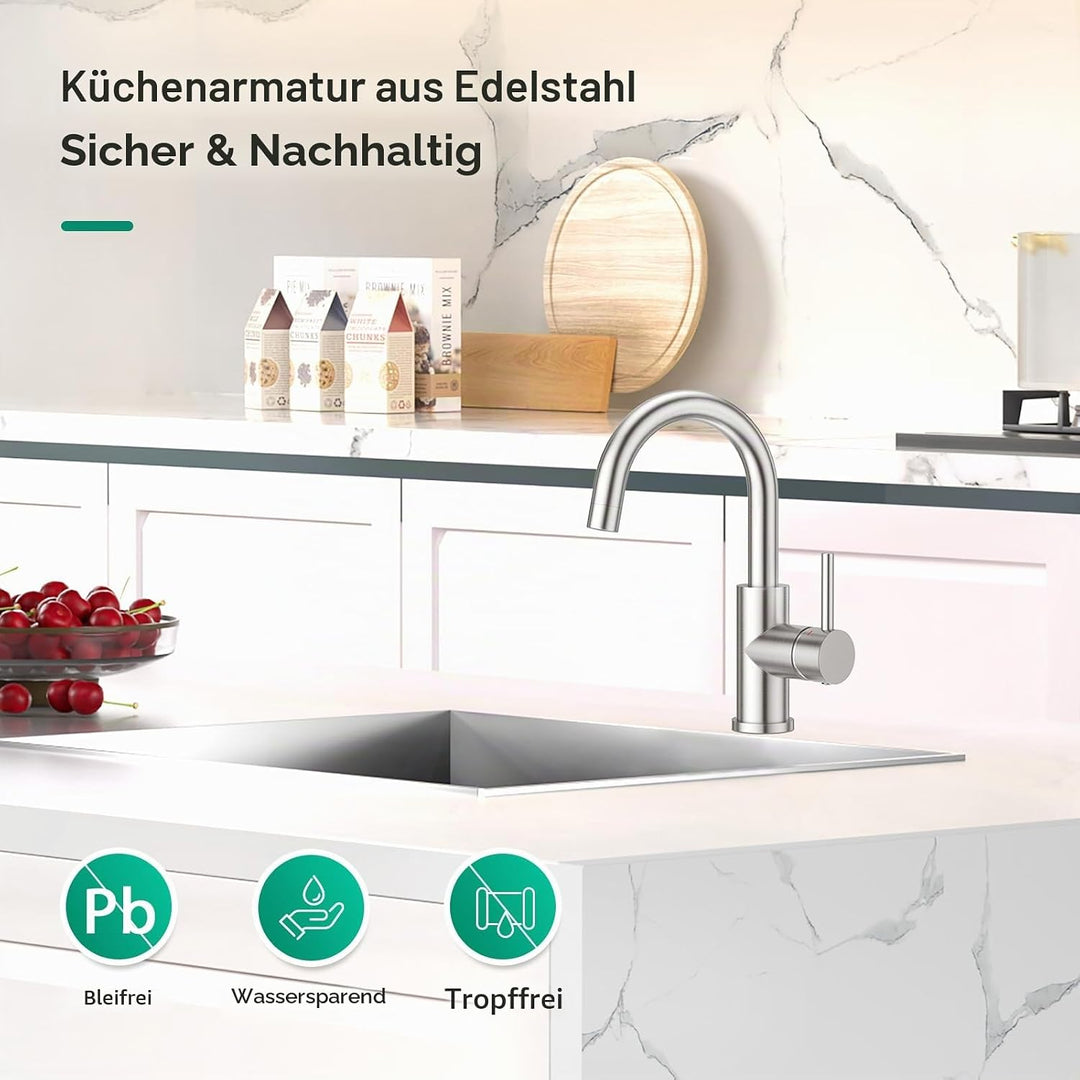 CREA Wasserhahn Küche, 360° Drehbare Küchenarmatur für Kleine Küche, Mischbatterie für Küche oder Ba