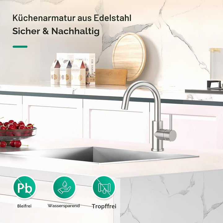 CREA Wasserhahn Küche, 360° Drehbare Küchenarmatur für Kleine Küche, Mischbatterie für Küche oder Ba