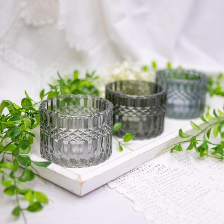 Logbuch-Verlag 3 Teelichthalter aus Glas grau schwarz transparent Tischdeko Teelichtgläser Kerzenhal