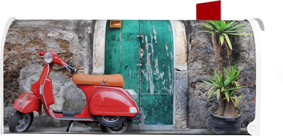 banjado® Amerikanischer Briefkasten - US Mailbox/Letterbox mit Motiv Rote Vespa 51x22x17cm - Postkas