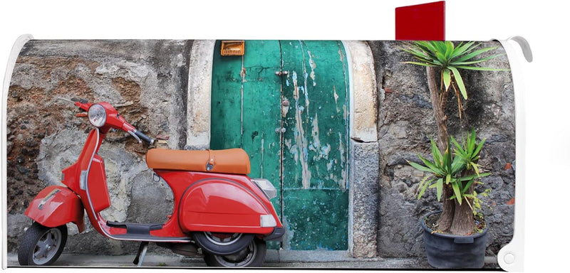 banjado® Amerikanischer Briefkasten - US Mailbox/Letterbox mit Motiv Rote Vespa 51x22x17cm - Postkas