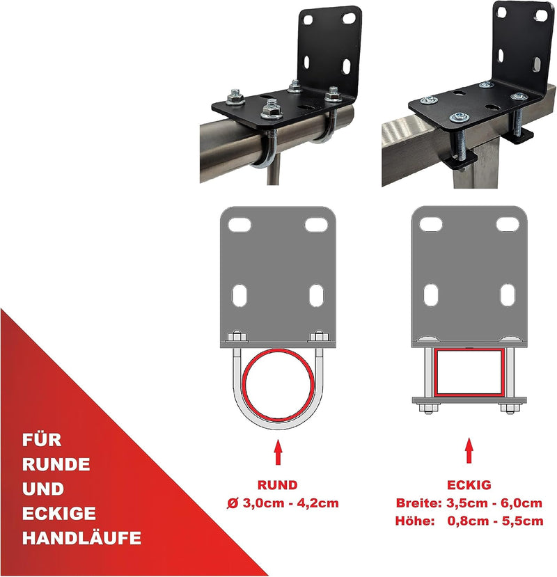 Ohne Bohren!!! Balkonfächerhalter Adapter für Balkongeländer Balkonfächer bis 140cmx140cm Befestigun