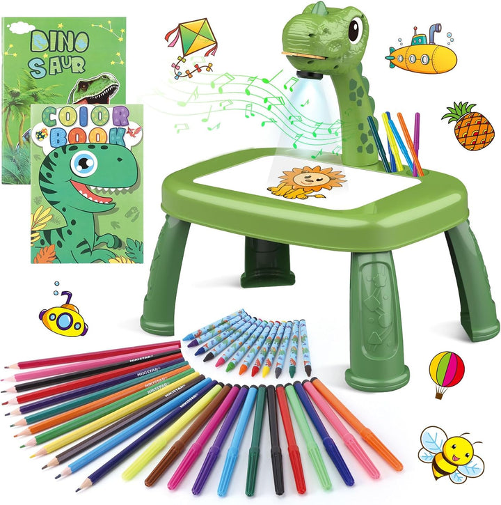Dinosaurier Zeichenprojektor für Kinder mit 72 Mustern Kinder Projektor mit Bleistiften,Buntstiften,