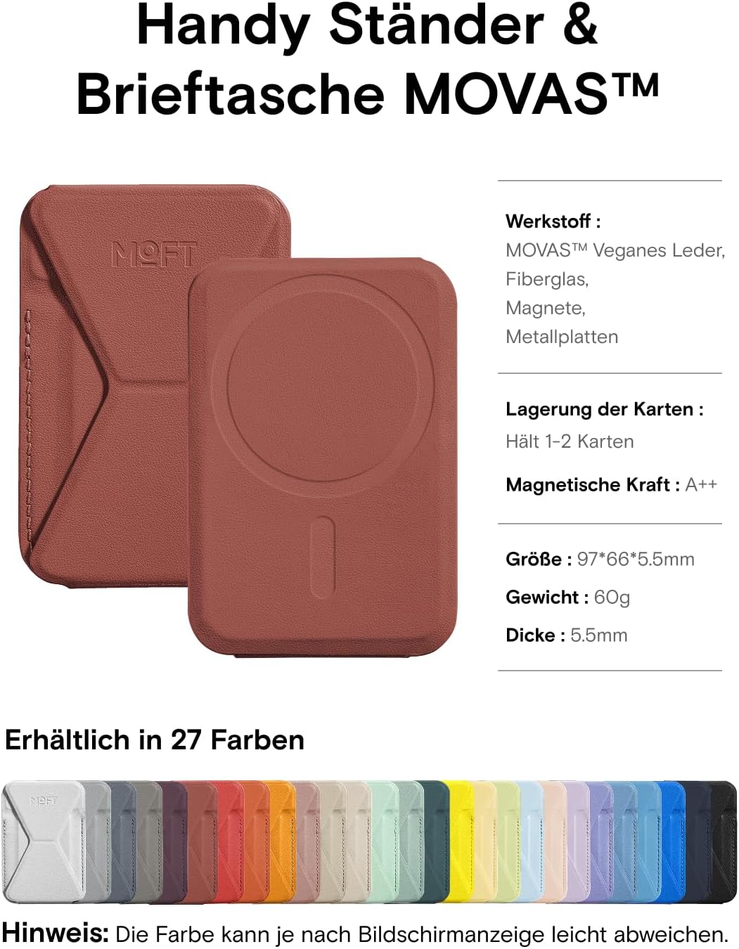 MOFT Magnetischer Handy Wallet Ständer, Veganem Leder Kartenhalter Stand Kompatibel mit Magsafe iPho