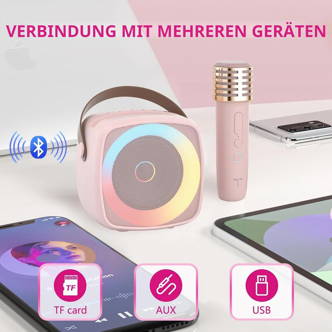 Karaoke Maschine 2 Mikrofone für Jungen Mädchen, tragbare Bluetooth-Lautsprecher mit dynamischen Lic