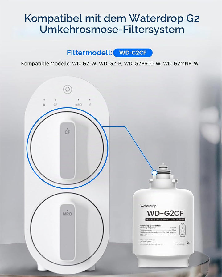 Waterdrop G2CF Ersatzfilter für G2 und G2P600 RO-System | 12 Monate Lebensdauer, Untertisch-Wasserfi