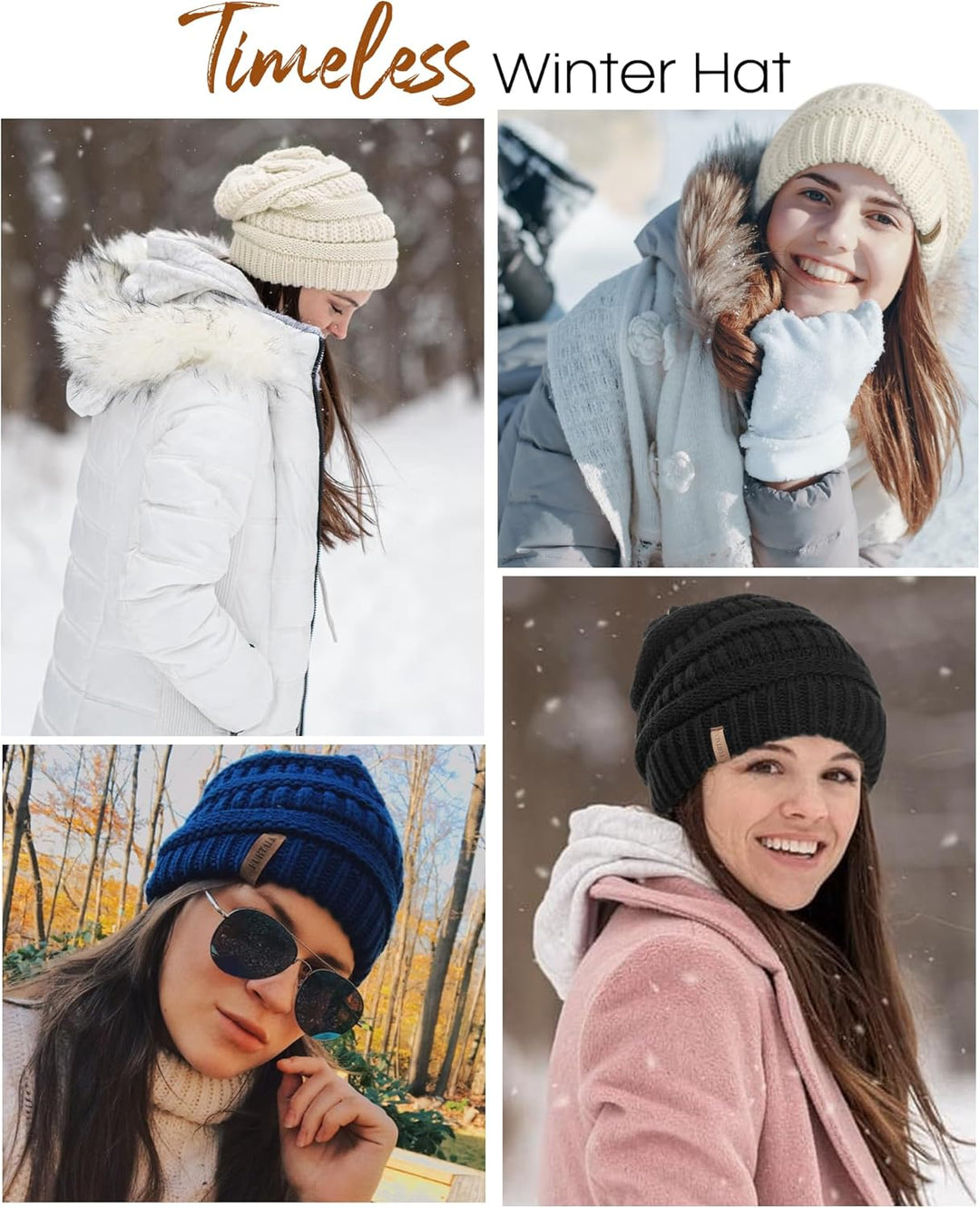 FURTALK Damen Beanie Mütze Warme Wintermütze mit Weichem Innenfutter Gefütterte Strickmütze Einheits