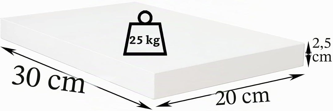 Henor Wandregal FSC® Holzwandregal 30 x 20 x 2.5 cm. Laden Sie 25 kg. Weiss 30 Weiss, P-20 Cm., 30 W