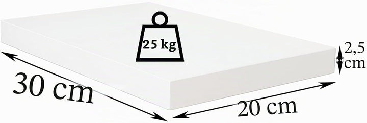 Henor Wandregal FSC® Holzwandregal 30 x 20 x 2.5 cm. Laden Sie 25 kg. Weiss 30 Weiss, P-20 Cm., 30 W