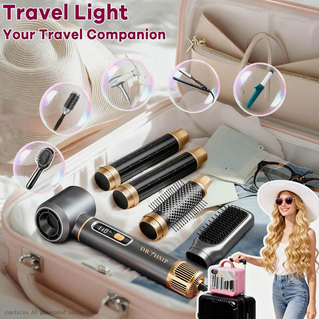 Multistyle 5-in-1 Warmluftbürste,Haartrockner mit abnehmbaren Köpfen & ablesbarem Display (Stylingbü