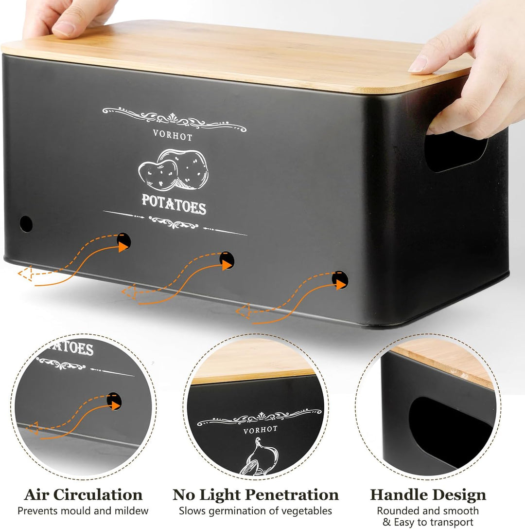 Kartoffel Aufbewahrungsbox, 3er Set Zwiebel Kartoffel Knoblauch Aufbewahrung, Kartoffelbox mit Decke