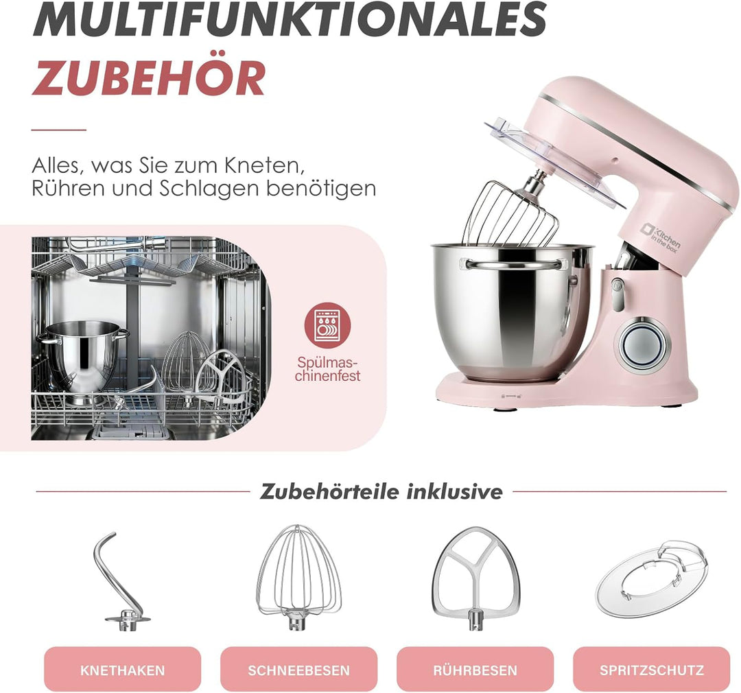 Kitchen in the box 5L Küchenmaschine, 1300W Knetmaschine &amp; Rührmaschine, 10 Geschwindigkeiten Teigma