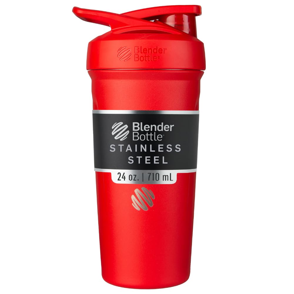 BlenderBottle Strada - Edelstahl Trinkflasche, Thermoflasche mit BlenderBall, Protein Shaker und Fit