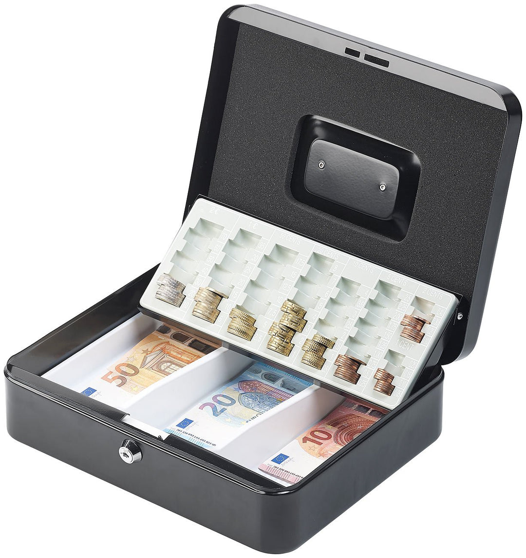 Xcase Kasse mit Schlüssel: Stahl-Geldkassette, Münzzählbrett, Scheineinsatz, Schloss, 2 Schlüssel (G
