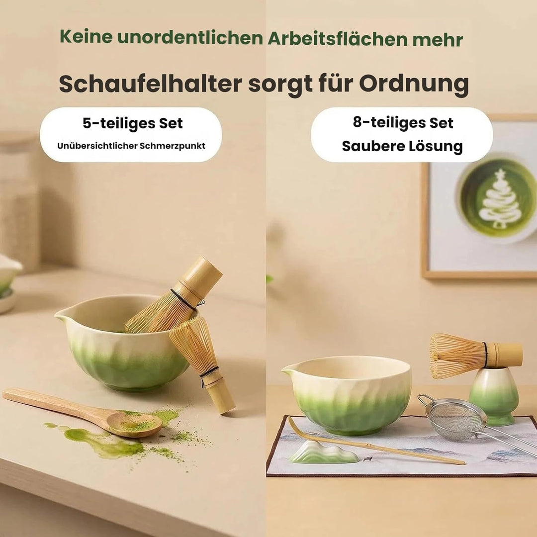 Matcha Set - 8 stuck Vollständiges Matcha Tee Zeremonie Set mit Chasen, Chasen-Ständer,Teeschale, Lö