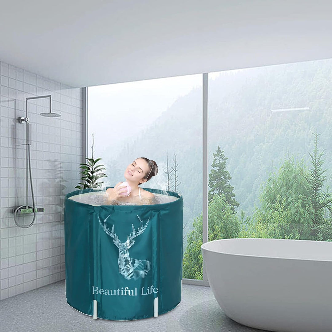 Faltbare Badewanne - Für Erwachsene - 70 x 65 cm - Aus Kunststoff - Mit isolierender Baumwolle - Grü