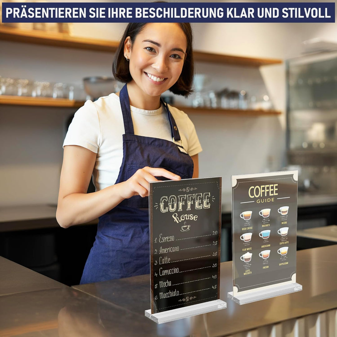 A4 Acryl-Schilderhalter, 6 Stück, schlank and vielseitig, polierte Kanten, double display, Plexiglas