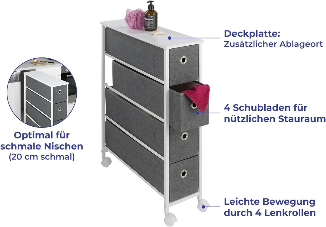 Maximex Nischenregal 4 Schubladen - Nischenregal mit 4 extra-tiefen Schubladen &amp; 4 leichtgängige Rol