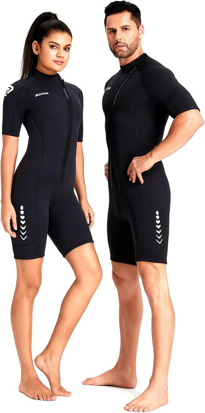 ZCCO Herren Shorty Neoprenanzuge 3 mm Neopren Damen Frontreissverschluss Tauchanzug zum Tauchen Schw