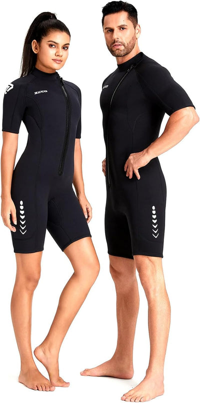 ZCCO Herren Shorty Neoprenanzuge 3 mm Neopren Damen Frontreissverschluss Tauchanzug zum Tauchen Schw