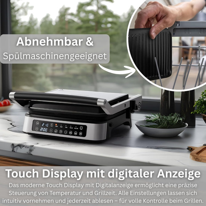 Steinborg® Kontaktgrill abnehmbare Platten mit Touch Display – Elektrischer Tischgrill & Paninigrill