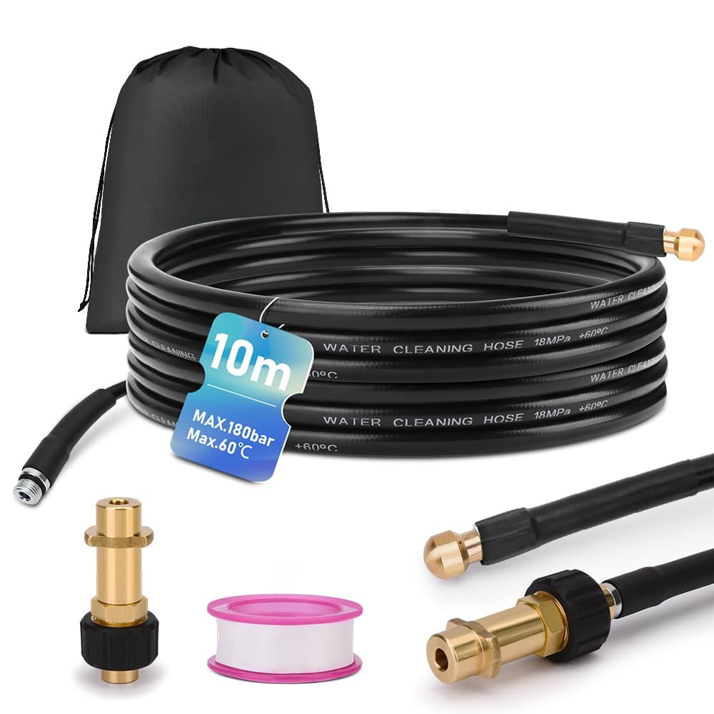 10m Rohrreinigungsschlauch Set, 180 bar, inkl. Tasche mit M22 Adapter, universal Rohrreinigungsset,
