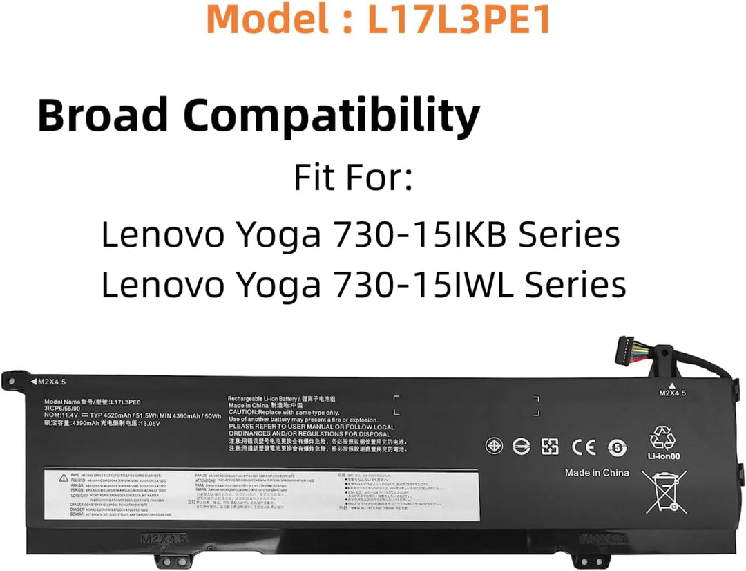 PUGASR L17L3PE0 L17C3PE0 Laptop Akku Kompatibel mit Lenovo Yoga 730-15IKB 730-15IWL Series Notebook
