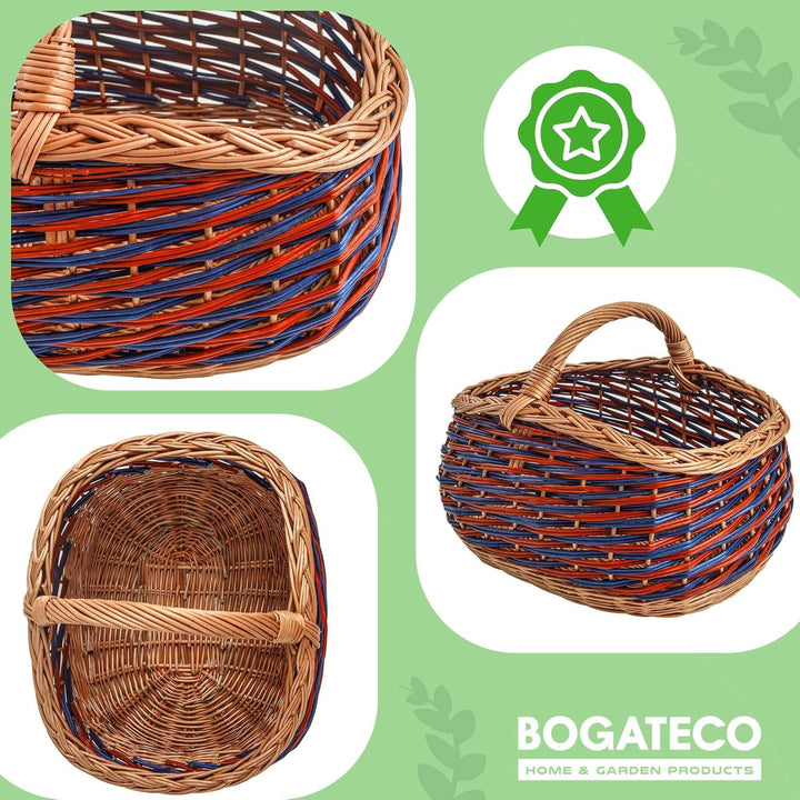 BOGATECO natürlicher Weidenkorb mit Griff | Grosser Einkaufskorb 40X22X30 | Handgewebt, in zwei Farb