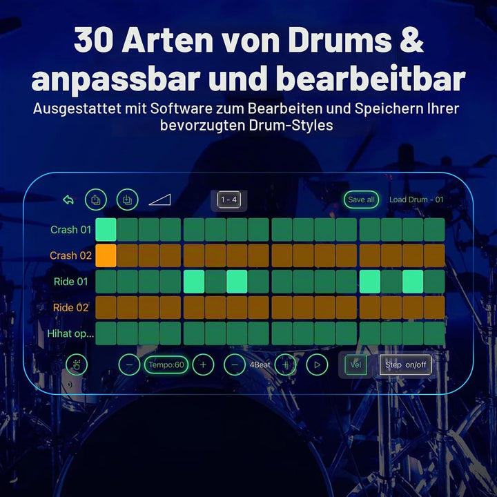 LEKATO Drum Looper Pedal mit Stimmgerät, 4 Loops, 11 Minuten Loop Pedal mit Drumcomputer 30 Trommeln
