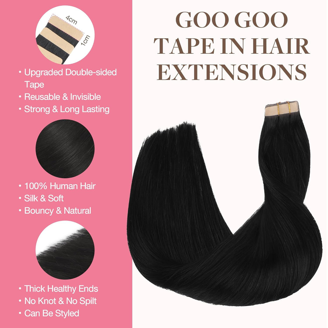 GOO GOO Tape in Extensions Echthaar, Tape Extensions Echthaar, 35cm 25g 10pcs, Extensions Echthaar,