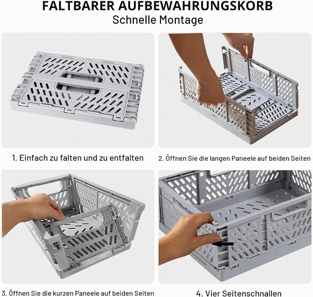 Plastikklappkiste Set, 5 Stück, Faltbar, Aufbewahrungskorb, Für Kinderzimmer, Küche, Schlafzimmer, B